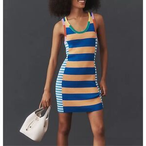 NWT Mother Womens Multi Navy Blue Stripe The Chin Ups Tank Mini Dress Medium